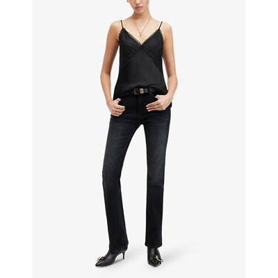 Shop Allsaints Women's Black Immy Lace-trim Stretch Recycled-polyester Vest Top