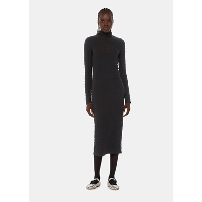 Shop Whistles High-neck Long-sleeve Textured Knit Midi Dress In Black