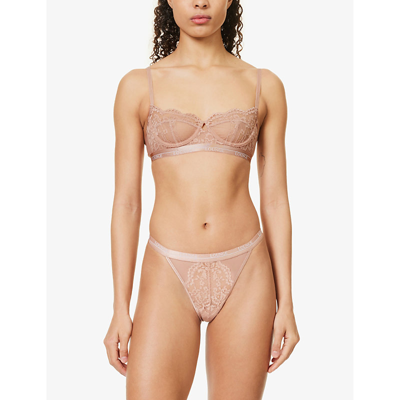 Shop Lounge Underwear Blossom Stretch-lace Balconette Bra In Dusty Rose