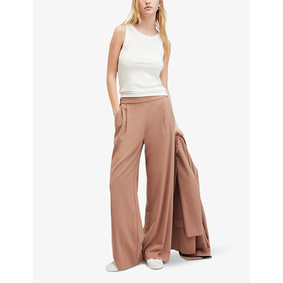 Shop Allsaints Women's Fawn Brown Aleida High-rise Wide-leg Stretch-woven Trousers