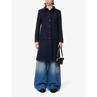 Shop Gucci Brushed-texture Split-hem Wool Coat In Admiral Dark Blue