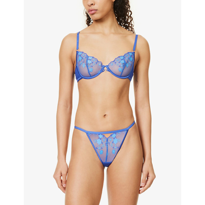 Shop Lounge Underwear Tyra Floral-embroidered Lace Bra In Sapphire Blue