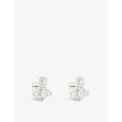 Shop Vivienne Westwood Jewellery Norabelle Brass And Cubic Zirconia Earrings In Platinum / White Cz