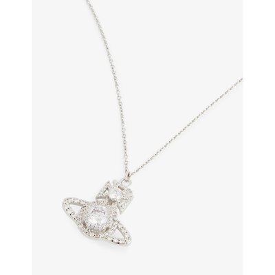 Shop Vivienne Westwood Jewellery Norabelle Brass And Cubic Zirconia Necklace In Platinum / White Cz