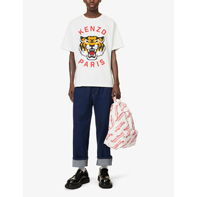 Shop Kenzo Mens Off White Lucky Tiger Brand-print Cotton-jersey T-shirt