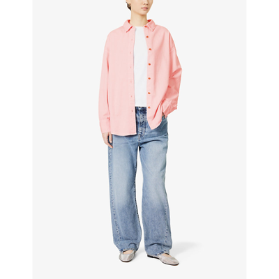 Shop Favorite Daughter Women's Ballet Slipper The Ex-boyfriend Relaxed-fit Cotton-blend Shirt In Pink