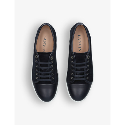 Shop Lanvin Mens Navy Panelled Suede Low-top Trainers