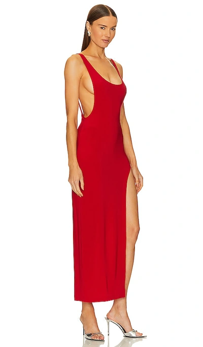 Shop Norma Kamali Marissa Wide Slit Gown In Red