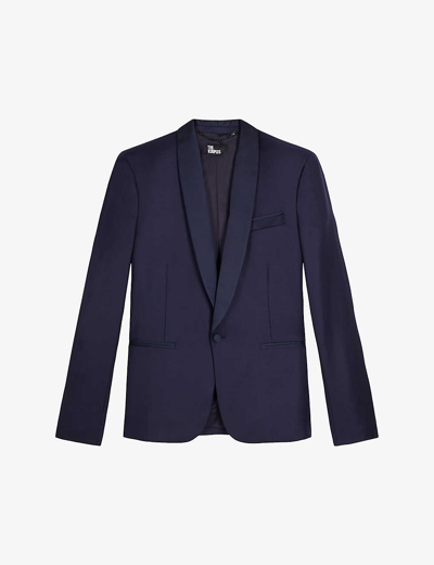 Shop The Kooples Shawl-collar Single-breasted Stretch-wool Blazer In Navy