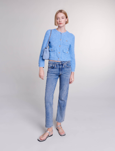 Shop Maje Sequin Knit Cardigan For Spring/summer In Blue