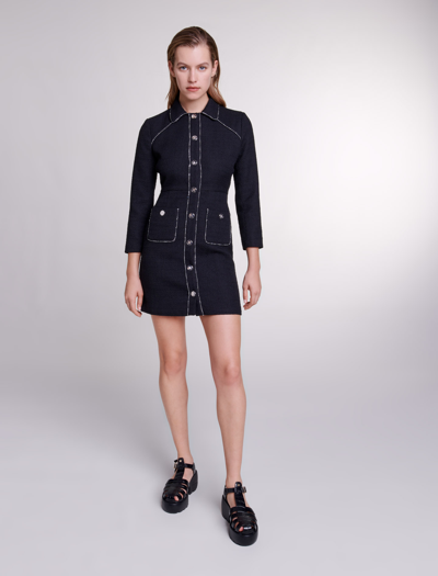 Shop Maje Woman's Polyester Lining: Short Tweed Dress For Spring/summer In Black