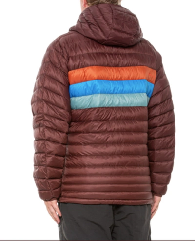 Pre-owned Cotopaxi Fuego Down Hooded Jacket 800-fill Xxxl Puffer Coat Chestnut Stripes 3xl In Red