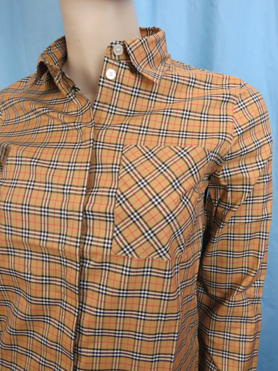 Pre-owned Burberry Crow Beige Cotton Ip Nova Check Long Sleeve Blouse Shirt Us 2