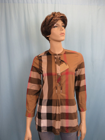 Pre-owned Burberry Beige Cotton House Check Button Front Long Sleeve Blouse Shirt Us 2