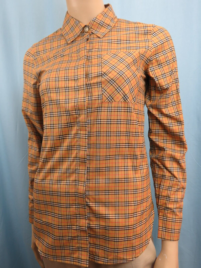 Pre-owned Burberry Crow Beige Cotton Ip Nova Check Long Sleeve Blouse Shirt Us 2