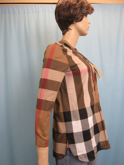 Pre-owned Burberry Beige Cotton House Check Button Front Long Sleeve Blouse Shirt Us 2
