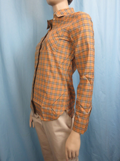 Pre-owned Burberry Crow Beige Cotton Ip Nova Check Long Sleeve Blouse Shirt Us 2