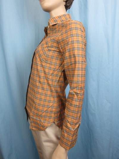 Pre-owned Burberry Crow Beige Cotton Ip Nova Check Long Sleeve Blouse Shirt Us 2