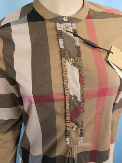 Pre-owned Burberry Beige Cotton House Check Button Front Long Sleeve Blouse Shirt Us 2
