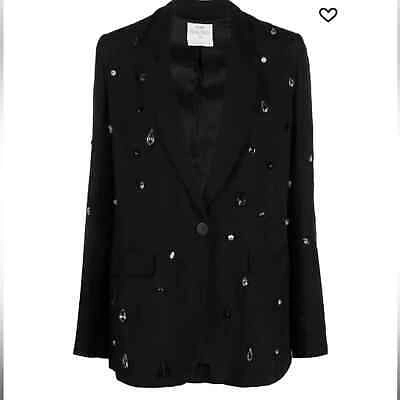 Pre-owned Forte Crystal-embellished Single-breasted Blazer In Black Size 4