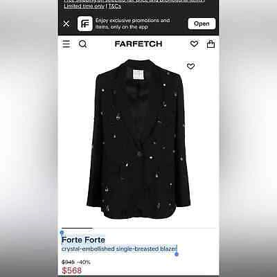 Pre-owned Forte Crystal-embellished Single-breasted Blazer In Black Size 4