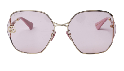 Pre-owned Gucci Gg0818sa 003 Gold/pink Square Women's Sunglasses