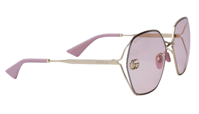 Pre-owned Gucci Gg0818sa 003 Gold/pink Square Women's Sunglasses