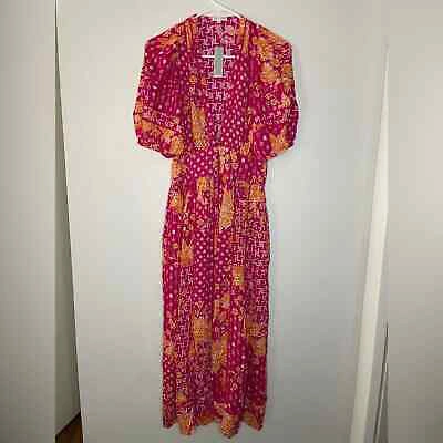 Pre-owned Poupette St Barth Reine Floral Shirt Dress Size M In Pink