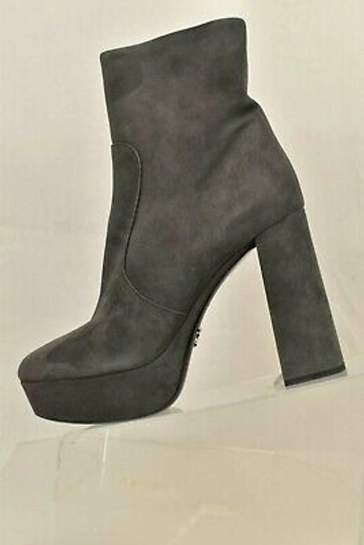 Pre-owned Prada 1tp221 Gray Suede Short Platform Ankle Classic Zip Boots 39 $975 Italy