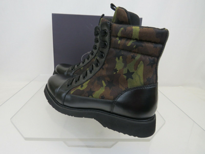 Pre-owned Prada 0t0782 Camouflage Green Leather Cap Toe Lace Up Combat Boots 36 Us 6