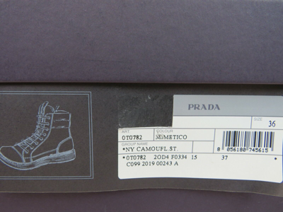 Pre-owned Prada 0t0782 Camouflage Green Leather Cap Toe Lace Up Combat Boots 36 Us 6
