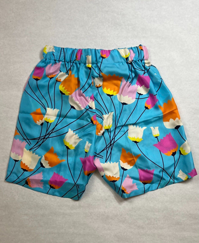 Pre-owned Gucci Women's Bright Blue Silk Tulip Floral Shorts With Waist Tie 657861 4337