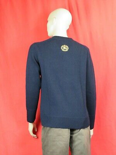 Pre-owned Burberry Bradgate Blue Knit Cashmere Embroidered Knight Logo Sweater S