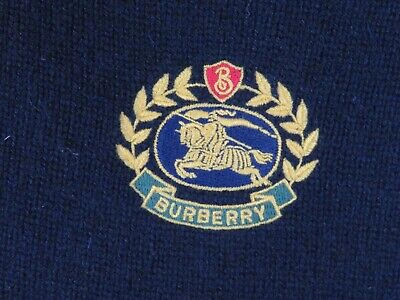 Pre-owned Burberry Bradgate Blue Knit Cashmere Embroidered Knight Logo Sweater S