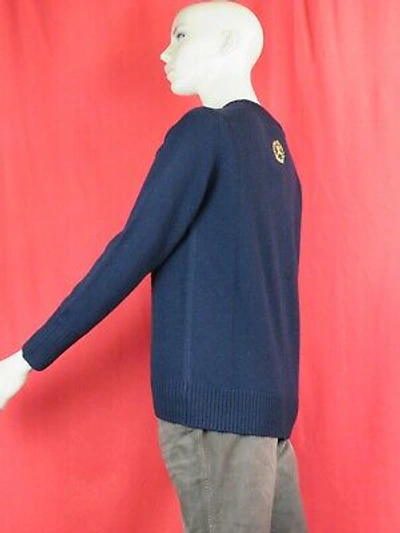 Pre-owned Burberry Bradgate Blue Knit Cashmere Embroidered Knight Logo Sweater S