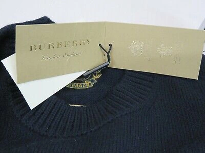 Pre-owned Burberry Bradgate Blue Knit Cashmere Embroidered Knight Logo Sweater S
