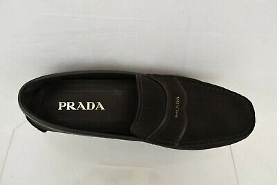 Pre-owned Prada 2dd137 Brown Suede Leather Logo Driving Moccasins Loafers 10 Us 11