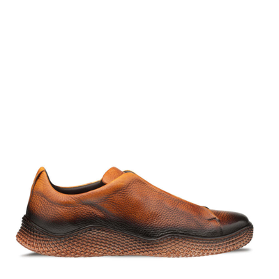Pre-owned Mezlan Dress Sneaker Shoes Genuine Leather Calico Deerskin Slip On Cognac In Brown