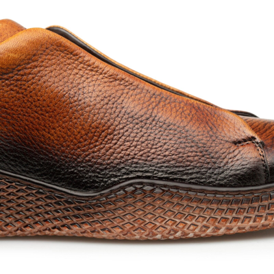 Pre-owned Mezlan Dress Sneaker Shoes Genuine Leather Calico Deerskin Slip On Cognac In Brown