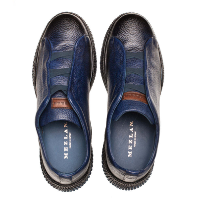 Pre-owned Mezlan Dress Sneaker Shoes Genuine Leather Calico Deerskin Slip On Navy Blue