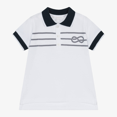 Shop Patachou Boys White Nautical Cotton Polo Shirt