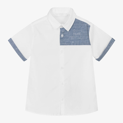 Shop Alviero Martini Boys White Cotton & Denim Shirt