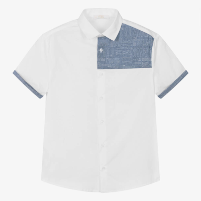Shop Alviero Martini Teen Boys White Cotton & Denim Shirt