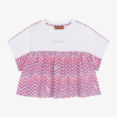 Shop Missoni Girls Pink & White Cotton Zigzag T-shirt
