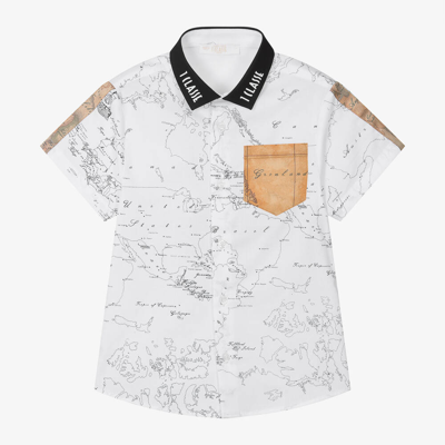 Shop Alviero Martini Boys White Geo Map Cotton Shirt