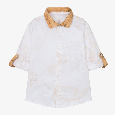 Shop Alviero Martini Boys Ivory Geo Map Cotton Shirt