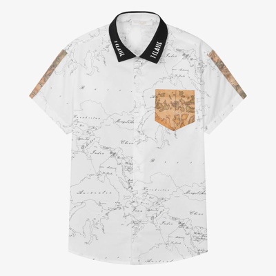 Shop Alviero Martini Teen Boys White Geo Map Cotton Shirt