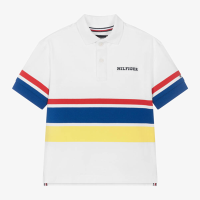 Shop Tommy Hilfiger Boys White Cotton Stripe Polo Shirt