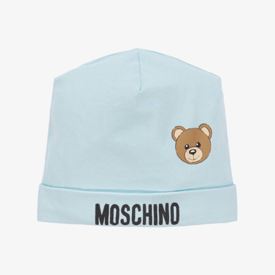 Shop Moschino Baby Pale Blue Cotton Baby Hat