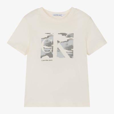 Shop Calvin Klein Boys Ivory Cotton T-shirt